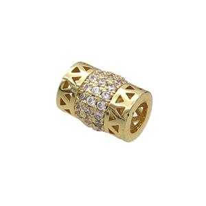 Copper Tube Beads Pave Zircon Large Hole Gold Plated, approx 9-11mm, 4mm hole [FN34520]