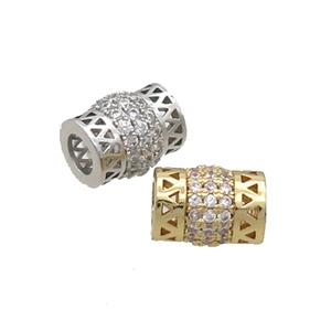 Copper Tube Beads Pave Zircon Large Hole Mixed, approx 9-11mm, 4mm hole [FN34521]