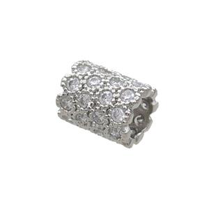 Copper Tube Beads Pave Zircon Large Hole Platinum Plated, approx 8-10mm, 5mm hole [FN34522]