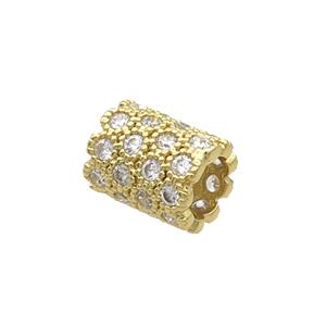 Copper Tube Beads Pave Zircon Large Hole Gold Plated, approx 8-10mm, 5mm hole [FN34523]