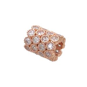 Copper Tube Beads Pave Zircon Large Hole Rose Gold, approx 8-10mm, 5mm hole [FN34524]