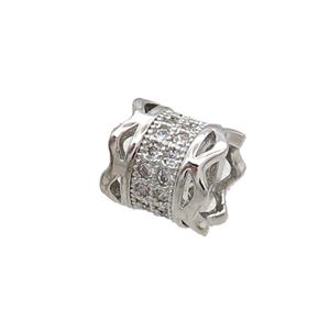 Copper Tube Beads Pave Zircon Large Hole Platinum Plated, approx 7-8mm, 4mm hole [FN34527]