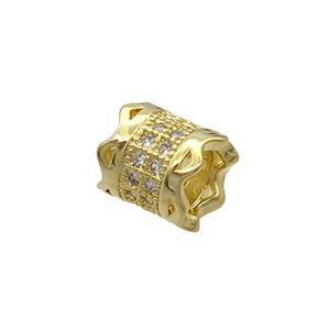 Copper Tube Beads Pave Zircon Large Hole Gold Plated, approx 7-8mm, 4mm hole [FN34528]