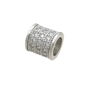 Copper Tube Beads Pave Zircon Large Hole Platinum Plated, approx 8mm, 5mm hole [FN34532]