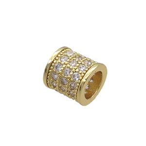 Copper Tube Beads Pave Zircon Large Hole Gold Plated, approx 8mm, 5mm hole [FN34533]