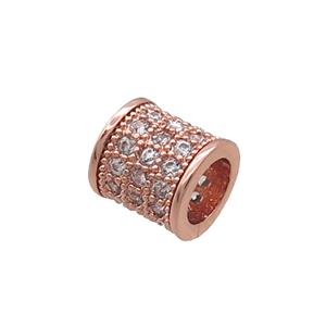 Copper Tube Beads Pave Zircon Large Hole Rose Gold, approx 8mm, 5mm hole [FN34534]