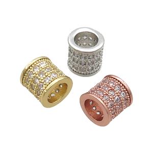 Copper Tube Beads Pave Zircon Large Hole Mixed, approx 8mm, 5mm hole [FN34535]