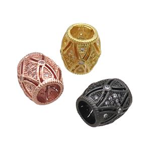 Copper Barrel Beads Pave Zircon Large Hole Mixed, approx 10-10.5mm, 5mm hole [FN34540]