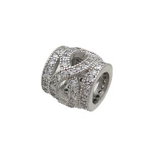Copper Tube Beads Pave Zircon Platinum Plated, approx 9.5mm, 5mm hole [FN34541]