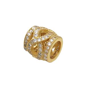 Copper Tube Beads Pave Zircon Gold Plated, approx 9.5mm, 5mm hole [FN34542]