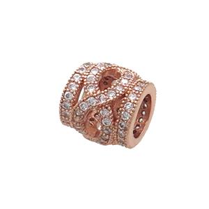 Copper Tube Beads Pave Zircon Rose Gold, approx 9.5mm, 5mm hole [FN34543]