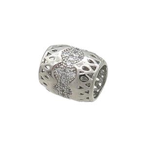 Copper Barrel Beads Pave Zircon Large Hole Platinum Plated, approx 9-10mm, 5mm hole [FN34546]