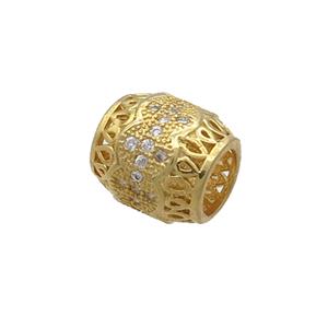 Copper Barrel Beads Pave Zircon Large Hole Gold Plated, approx 9-10mm, 5mm hole [FN34547]
