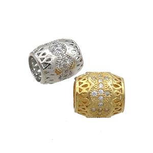 Copper Barrel Beads Pave Zircon Large Hole Mixed, approx 9-10mm, 5mm hole [FN34548]