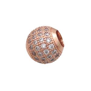 Copper Round Beads Pave Zircon Large Hole Rose Gold, approx 10-12mm, 5mm hole [FN34551]