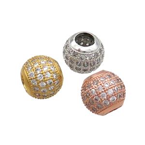 Copper Round Beads Pave Zircon Large Hole Mixed, approx 10-12mm, 5mm hole [FN34552]