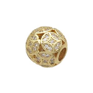 Copper Round Beads Pave Zircon Large Hole Gold Plated, approx 11.5-12.5mm, 4mm hole [FN34554]