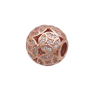 Copper Round Beads Pave Zircon Large Hole Rose Gold, approx 11.5-12.5mm, 4mm hole [FN34555]