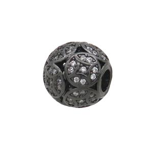 Copper Round Beads Pave Zircon Large Hole Black Plated, approx 11.5-12.5mm, 4mm hole [FN34556]