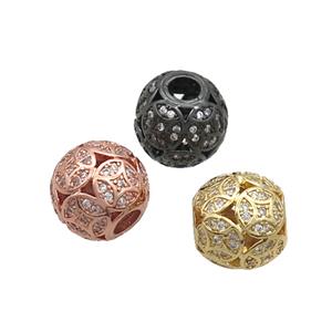 Copper Round Beads Pave Zircon Large Hole Mixed, approx 11.5-12.5mm, 4mm hole [FN34557]
