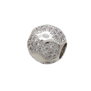 Copper Round Beads Pave Zircon Large Hole Platinum Plated, approx 10mm, 4mm hole [FN34558]
