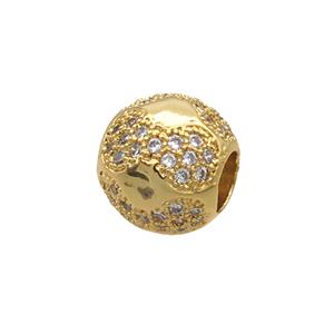 Copper Round Beads Pave Zircon Large Hole Gold Plated, approx 10mm, 4mm hole [FN34559]