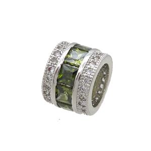 Copper Tube Beads Pave Zircon Large Hole Platinum Plated, approx 8-10mm, 7mm hole [FN34561]