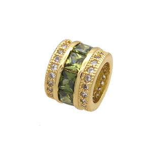 Copper Tube Beads Pave Zircon Large Hole Gold Plated, approx 8-10mm, 7mm hole [FN34562]