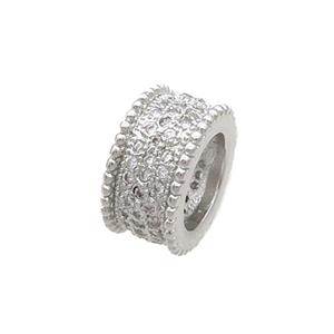 Copper Tube Beads Pave Zircon Large Hole Platinum Plated, approx 6-11.5mm, 7mm hole [FN34564]