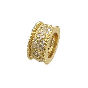 Copper Tube Beads Spacer Pave Zircon Large Hole Gold Plated, approx 6-11.5mm, 7mm hole [FN34565]