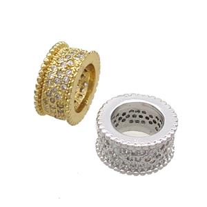 Copper Tube Beads Pave Zircon Large Hole Mixed, approx 6-11.5mm, 7mm hole [FN34566]