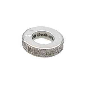 Copper Heishi Beads Pave Zircon Large Hole Platinum Plated, approx 8.5mm [FN34567]