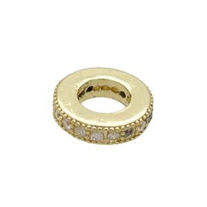 Copper Heishi Beads Pave Zircon Large Hole Gold Plated, approx 8.5mm [FN34568]