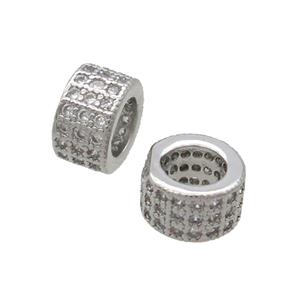 Copper Tube Beads Pave Zircon Large Hole Platinum Plated, approx 7mm, 4mm hole [FN34570]