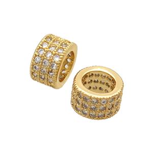 Copper Tube Beads Pave Zircon Large Hole Gold Plated, approx 7mm, 4mm hole [FN34571]