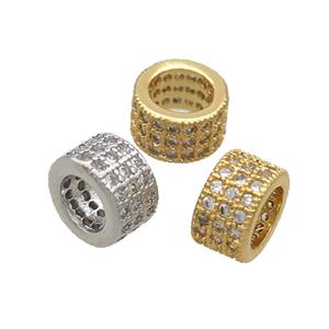 Copper Tube Beads Pave Zircon Large Hole Mixed, approx 7mm, 4mm hole [FN34572]