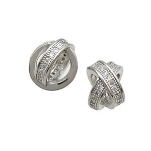 Copper X Beads Pave Zircon Double Circle Platinum Plated, approx 8-10mm [FN34577]