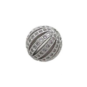 Copper Pumpkin Beads Pave Zircon Round Platinum Plated, approx 10mm dia [FN34580]