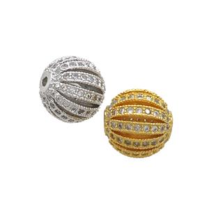 Copper Pumpkin Beads Pave Zircon Round Mixed, approx 10mm dia [FN34582]