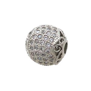 Copper Round Beads Pave Zircon Platinum Plated, approx 12mm dia [FN34586]