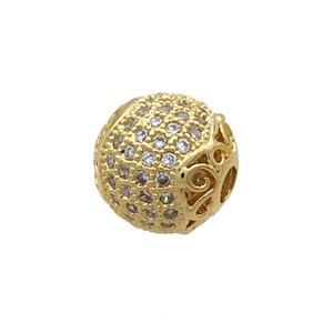 Copper Round Beads Pave Zircon Gold Plated, approx 12mm dia [FN34587]
