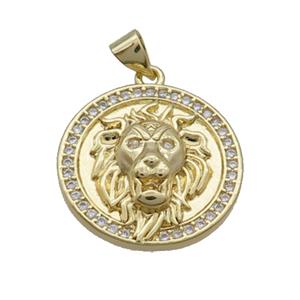 Copper Lion Pendant Pave Zircon Gold Plated, approx 20mm [FN34589]