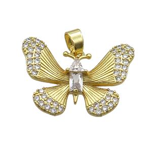 Copper Butterfly Pendant Pave Zircon Gold Plated, approx 20-28mm [FN34590]