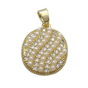 Copper Oval Pendant Pave Zircon Pearlized Resin Gold Plated, approx 18.5-21mm [FN34593]