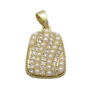 Copper Trapeziform Pendant Pave Zircon Pearlized Resin Gold Plated, approx 16-20mm [FN34594]