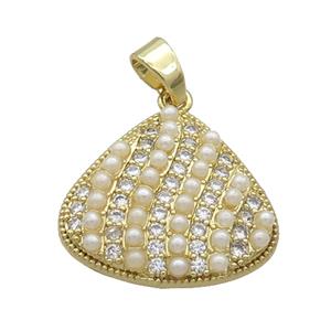 Copper Triangle Pendant Pave Zircon Pearlized Resin Gold Plated, approx 20-23mm [FN34596]