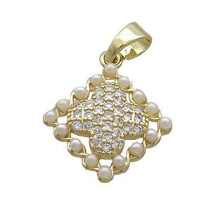 Copper Square Pendant Pave Zircon Pearlized Resin Gold Plated, approx 20mm [FN34598]