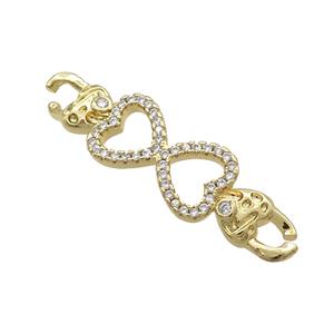 Copper Heart Link Connector Pave Zircon Gold Plated, approx 10.5-40mm [FN34609]