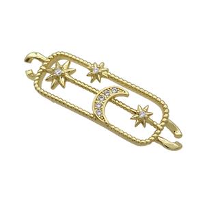 Copper Rectangle Connector Star Moon Pave Zircon Gold Plated, approx 13-40mm [FN34612]