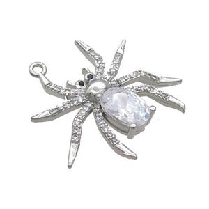 Copper Spider Charms Pendant Pave Zircon Crystal Glass Platinum Plated, approx 24-27mm [FN34613]